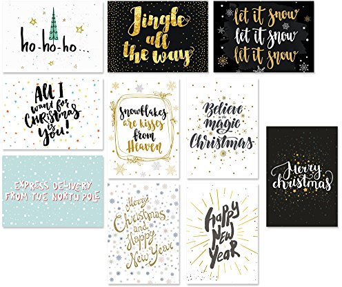 ClipDealer Edition: 20 moderne Weihnachtspostkarten, 10 Motive mit jeweils 2 Karten, Typografie und Kalligrafie, UV Hochglanzlackiert