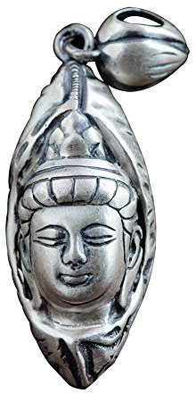 ForFox Vintage 990 Sterling Silber Buddha Kopf Anhänger mit Lotus Blatt für Herren Damen