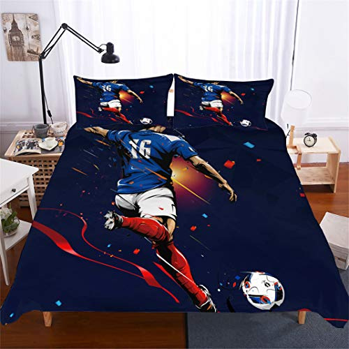 Parures de lit Football 1 Personne 3D Coupe du Monde Coup de Pied étoile Sportif Impression numérique Couleur Literie 2 Pièces (1 Housse de Couette et 1 Taie d'oreiller) (Style 4, 140 x 200 cm)