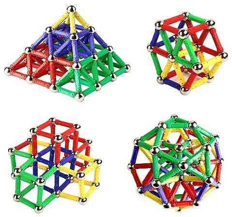 Jokooan Bâtons Magnétiques,Jeux de Construction Enfant, Ensemble 144PCS Blocs Magnétiques Jouets éducatifs pour Enfants