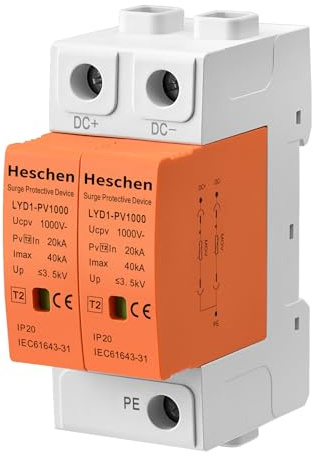 Heschen överspänningsskyddsenhet för PV, 2P LYD1-PV1000, 1000VDC 20KA, 35mm DIN skenmontering