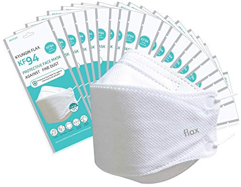 KN FLAX KF94 Masks For Adults - Face Protective Mask (White) [Made in Korea] [20 Individually Packaged] Premium KF-94 Certified Face Safety White Face Mask Dust [English Packing]