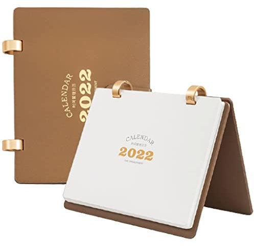 YMXWFC 2022 Tischkalender Stehender Flip-Tischkalender 2022, hochwertiger kreativer Faltbarer Tischkalender for Home Office Decor, Multifunktionszeitplanungsplan Desktop-Verzierung (Color : Brown)