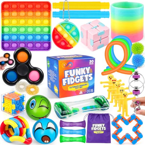 V B 2022 Upgraded 30 pcs Fidget Toys Pack - Sensory for Autism ADHD Includes Push Pop Bubble Toy, Simple Dimple, Infinity Cube Ideal Stress and Anxiety Relief, Multicolor