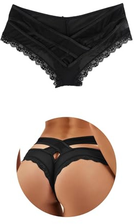 ohmydear String sexig tanga dam sexig chic spets stringtrosor dam korsade utskurna bomullsgrenen XS–4XL genomskinliga trosor stringtrosor och tangas, underkläder, trosor, svart, M/L