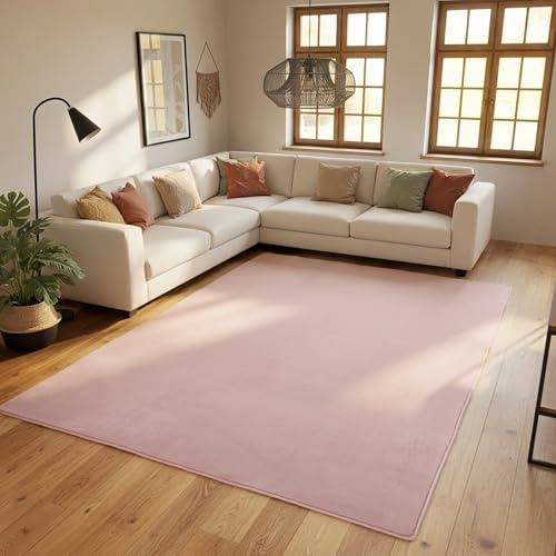 SIMPEX Waschbarer Teppich Kurzflor 160x230 cm Rosa Modern Einfarbig Weich rutschfest Pflegeleicht Maschinenwaschbar für Wohnzimmer Schlafzimmer Esszimmer