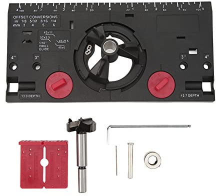 Wisecoco 35mm Hinge Boring Jig, Hinge Drilling Jig Hole Guide Locator Woodworking Tools with Cutter and 1/16in Bit for Kitchen Cabinet Doors Hinge(Blakc)