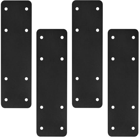 Conectores de poste a viga, 4 unidades, placa plana de acero recto de 10 x 3 pulgadas, placa de reparación en forma de I, correa en I con recubrimiento en polvo negro para reparación de casas de