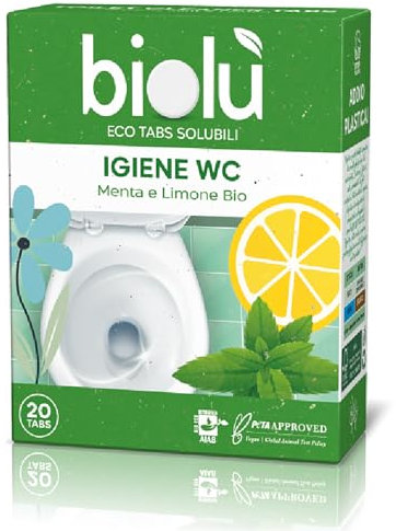 BIOLU ECO TABS - DETERGENTE IGIENE WC - Detersivo Ecologico Plastic Free 20 tabs - cod. BTAWC12