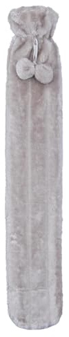 A2Z Varmvattenflaskor Plysch Fleeceöverdrag med Pompom 2 Liter Lång Slitstark Läckagesäker Gummiflaska Smärtlindring Mysiga Nätter värmeterapi - Hot Bottle HB1156 Grey