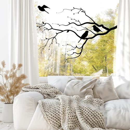 Wandtattoo Loft Fensterbilder Schwarzer Zweig und Vögel - A4 Bogen, Wiederverwendbar - Frühlingsdeko für Fenster