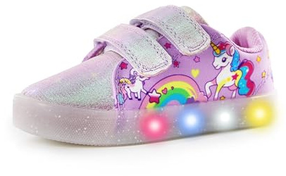 YESKIS Toddler Girls Light Up Shoes LED Flashing Cartoon Barefoot Walking Canvas Sneakers for Toddler Purple 9