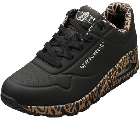 Skechers Women's UNO Loving Love Trainers, Black Durabuck/Rose Gold Trim, 6 UK