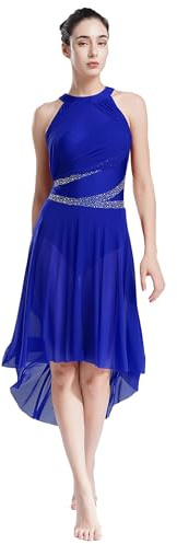 Hedmy Women Sleeveless Lyrical Contemporary Ballet Dance Dress Halter Neck Skating Ballroom Dancewear Blue M