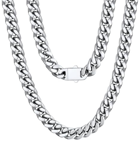 U7 Collar de Cadena Cubana Hombre Acero Inoxidable 316L Cadena Plateada/Dorada/Negra 5/7/9/12mm Ancho 46/51/56/61/66/71/76cm Largo Regalos Originales para Hombre Chico con Caja de Regalo