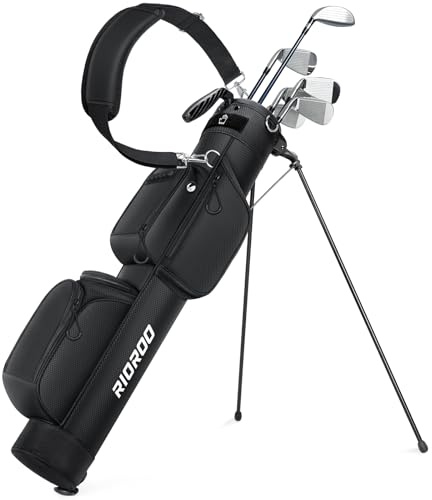 RIOROO Golf Stand Bag, Lightweight Pencil Bag with Padded Strap, 3 Way Divider 4 Pockets, Ideal for the Driving Range, Par 3, Nine Hole Courses and Executive Golf