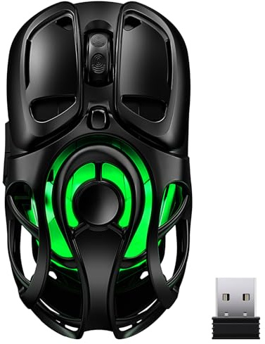 YPBDAN Mouse da gioco wireless, Tri-Mode 2.4G/USB-C/Bluetooth 5.3 RGB Wireless Mouse, 10000 DPI, batteria 60 ore, design ergonomico ultraleggero, mouse ricaricabile compatibile con PC Mac Laptop