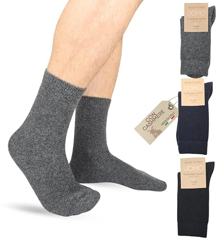 LEON D'ORO Calze Cashmere Uomo Calzini Lana e Cachemire Termici Invernali Made in Italy Idea Regalo Natale (IT, Numero, 40, 45, Regular, Regular, LISCIO ASS2)