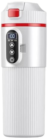 Bärbar bilvattenkokare, 500 ml elektrisk vattenkokare for bilen, 12V-24V LED-temperaturdisplay resevattenkokare, 25 till 100 ℃ justerbar, 304 rostfritt stål, tålig, for kaffe, mjölk, te i(White)
