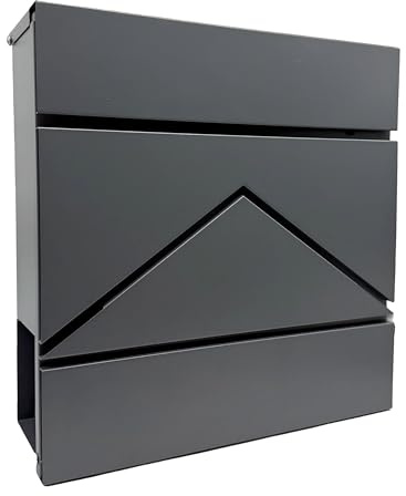Relaxdays Briefkasten mit Zeitungsfach, HBT: 37 x 37 x 11 cm, DIN C4, wetterfest, 4 Schlüssel, Postkasten, anthrazit