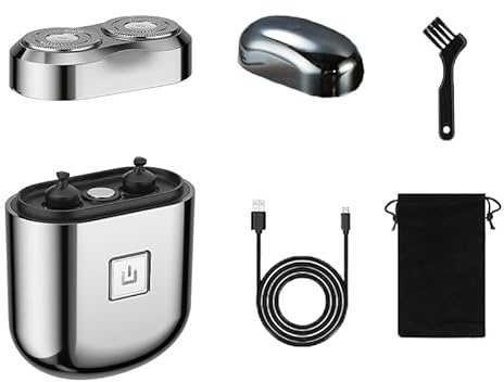 Mini rasoio elettrico da uomo, rasoio senza Coedless, portatile, da viaggio, con impermeabilità IPX7, batteria ultra lunga e tecnologia a doppia lama (argento)