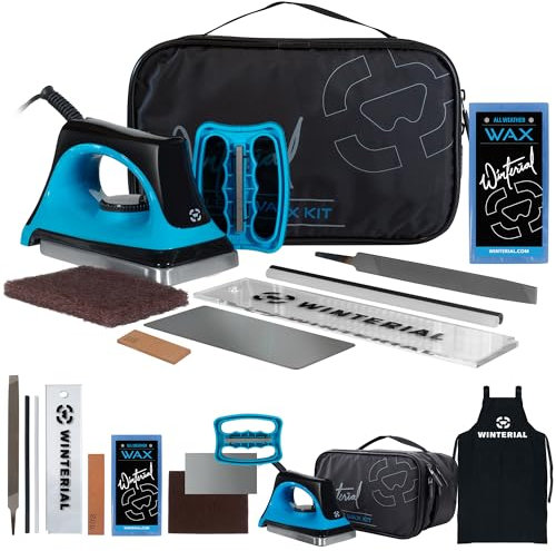 Winterial Snowboard- und Ski-Tuning-Set, mit Bügeleisen, All-Temp Snowboard-Wachs, abgewinkelter Rand, PTEX Stangen und Wachsschürze