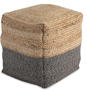 Signature Design by Ashley Sweed Valley Farmhouse Jute Braided Pouf, 17.5 x 20.25 inches, Natural & Black