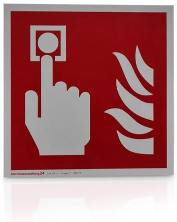 Betriebsausstattung24 Brandmelder Schild - Folie langnachleuchtend & selbstklebend - Größe: 20 x 20 cm - DIN 67510 Klasse C - Leuchtdichte 150 mcd