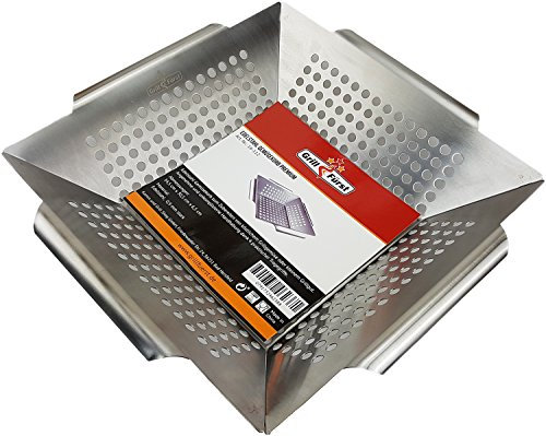 Grillfürst Edelstahl Gemüsekorb - Grillkorb für Gemüse, Fisch und Fleisch, kompakte Grillschale mit Tragegriffen, 34,5 x 34,5 x 7 cm