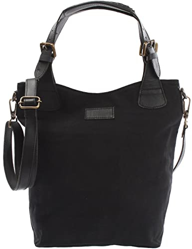 LECONI Henkeltasche Echtleder Vintage-Look Damentasche Handtasche für Damen aus Canvas + Leder Shopper mit Trageriemen Beuteltasche für die Arbeit, Büro oder Alltag 34x35x10cm LE0054-C