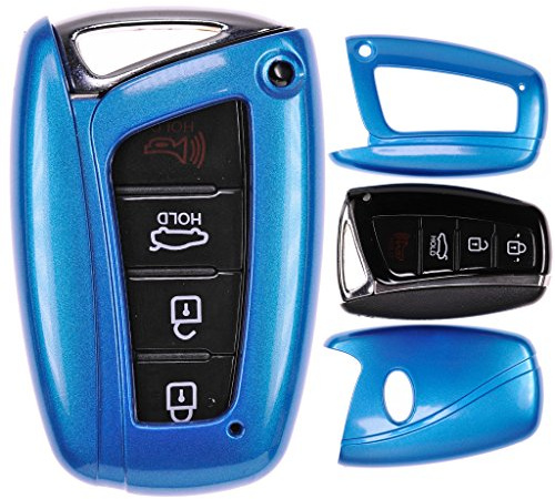 Auto Schlüssel Cover Hülle für Hyundai Genesis Equus Elantra Santa Fe Smartkey/Farbe: Metallic Blau