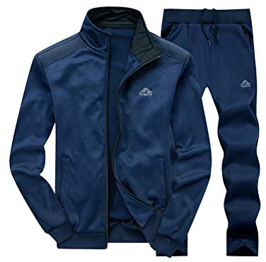 PASOK Survêtement décontracté à manches longues avec fermeture éclair intégrale pour homme, bleu, Medium
