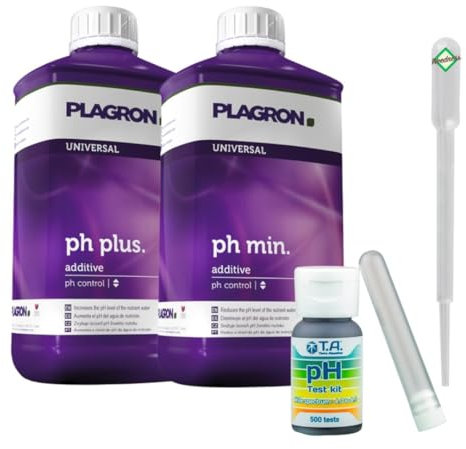 Weedness Kit pH-mètre GHE avec 500 Tests + 500 ML de Plagron Ph-Plus + 500 ML de Plagron Ph-Minus - Bandelettes de Test pH pour Eau de Piscine Bandelettes de Test pH pour Eau de Piscine pH-mètre