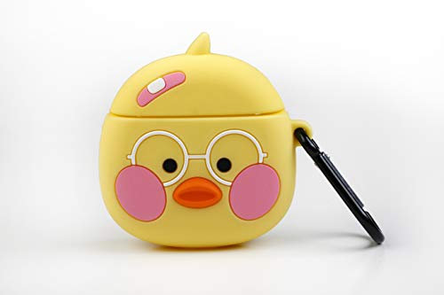 Funny Earbuds Cases Funda Protectora de Silicona para auriculares inalambricos - Diseño Pollito Amarillo con Gafas con mosquetón Anti pérdida, Compatible con 1 & 2, Rosa