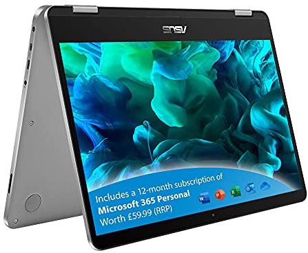 ASUS VivoBook Flip with Microsoft Office 365 TP401MA Full HD 14 Touchscreen Convertible Laptop (Intel Pentium N5030, 4GB RAM, 128 GB SSD, Windows 10 Home)