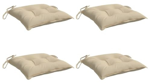 vidaXL Stuhlkissen 4 STK., Sitzkissen mit Bändern, Sitzauflage Outdoor Indoor, Stuhlauflagen Kissen für Gartenstuhl, Beige 50x50cm Oxford-Gewebe