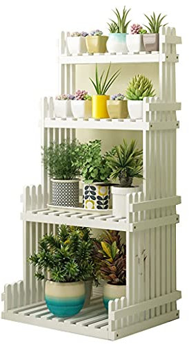 Mehrschichtiger Blumenständer Aus Massivholz Balkonbodenregal Gartengrüner Pflanzenständer Stufenblumentopfständer (Color : Weiß, Size : 60cm)