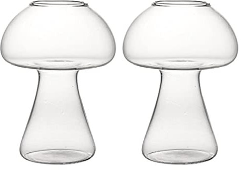 Cabilock 2 Pièces Verre à Vin Aux Champignons Verres à Café Glacé Verre à Cocktail Original Verres à Vin Aux Champignons Tasse Épaisse Coupe Haute Teneur en Borosilicate Thé Glacé Concentré