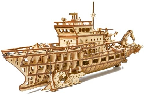 Wood Trick Yacht Mechanische 3D-Holzpuzzle für Erwachsene und Kinder zum Bauen - Fährt bis zu 8 ft - Modellbaukästen für Erwachsene - DIY-Holzmodelle für Erwachsene zum Bauen | [565 Teile] Fährt Bis zu 2,4 m - Mechanischer DIY Holzmodellbausatz für Erwachsene