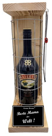 Eiserne Reserve Geschenk für Mama zum Geburtstag Weihnachten Danke Baileys Geschenk Set Gitterkäfig incl. Notsäge Text s/w Beste Mama der Welt Likör (1 x 0.7 l)