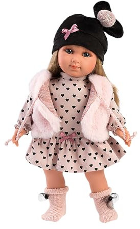 Llorens 1053540 Puppe Elena mit blonden Haaren und blauen Augen, Fashion Doll mit weichem Körper, inkl. trendigem Outfit und Mütze, 35 cm