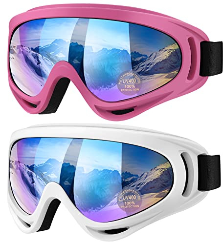 Vatefery Skibrille, Snowboardbrille für Männer und Frauen, Jungen und Mädchen, Jugendliche, blendfrei, Anti-Beschlag, Snowboard-Brille, 2 Stück