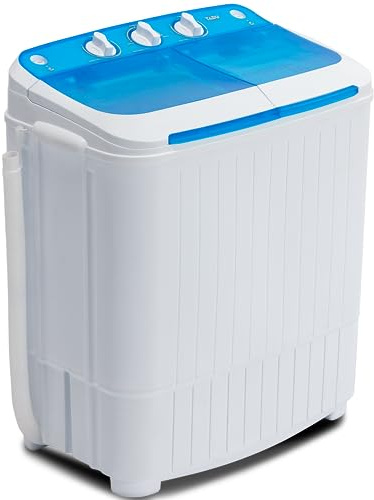 TABU 17.6Ibs Portable Washing Machine, Compact Washer Machine, Mini Washing Machine, Twin Tub Washer and Spiner, Ideal for Dorms, Apartments, RVs, Camping etc (White & Blue)