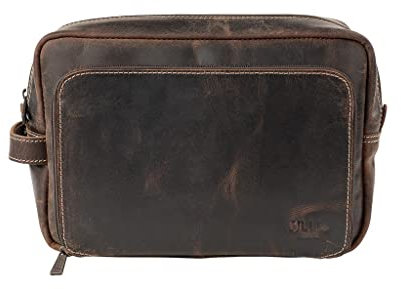 Gillis London Leder Kulturbeutel, hochwertige Kulturtasche aus echtem Leder, edles Necessaire für Damen und Herren (Vintage Brown, Trafalgar Large)