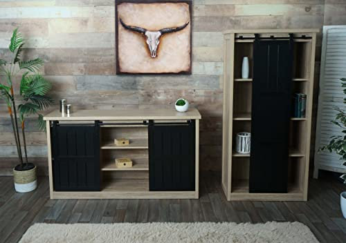Wohnzimmerset aus Schrank und Sideboard HWC-K75, Schiebetüre Staufächer, Holz-Optik Industrial Metall - naturfarben