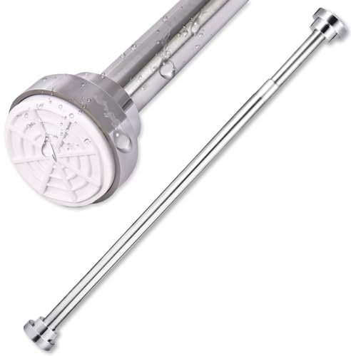 Stainless Steel Shower Curtain Pole - Extendable Anti-Rust Shower Curtain Rail - Telescopic Non-Slip Bath Closet Hanging Pole Rail Rod for Bathroom Kitchen without Drilling & Screw (Chrome,125-220 cm)