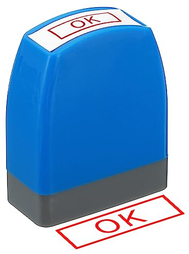 PATIKIL OK Sello Auto Entintado, Rojo Tinta Oficina Sellos Pre Entintado Mensaje Sello Rellenable Negocio Estilo 1, Azul