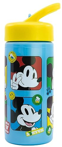 CARTOON Borraccia con beccuccio ripiegabile Topolino Disney bottiglia per bambini in plastica riutilizzabile BPA Free 410 ml