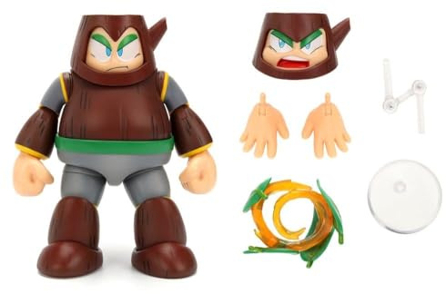 Jada Toys Mega Man figur Wood Man (11,5 cm) – rörlig samlings- och actionfigur från videospelsserien Megaman, med alternativt huvud, händer och tillbehör, för fans och samlare från 13 år