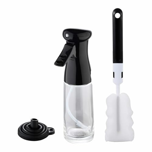 MasterPRO Foodies - Set de 3 Piezas Botellas/Pulverizador de Aceite/Vinagre/Limón de 200 ml + Embudo de Silicona - Fabricado en Vidrio de - Aceite Tapa Silicona